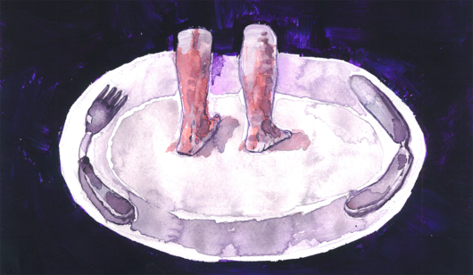 Ilustracja przedstawia nogi na talerzu